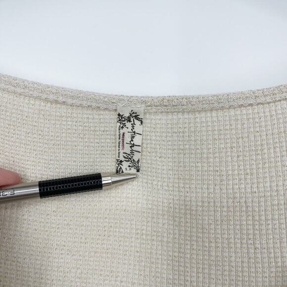 Free People Say When Long Sleeve Size Small Waffle Knit Ruffle - Picture 4 of 9